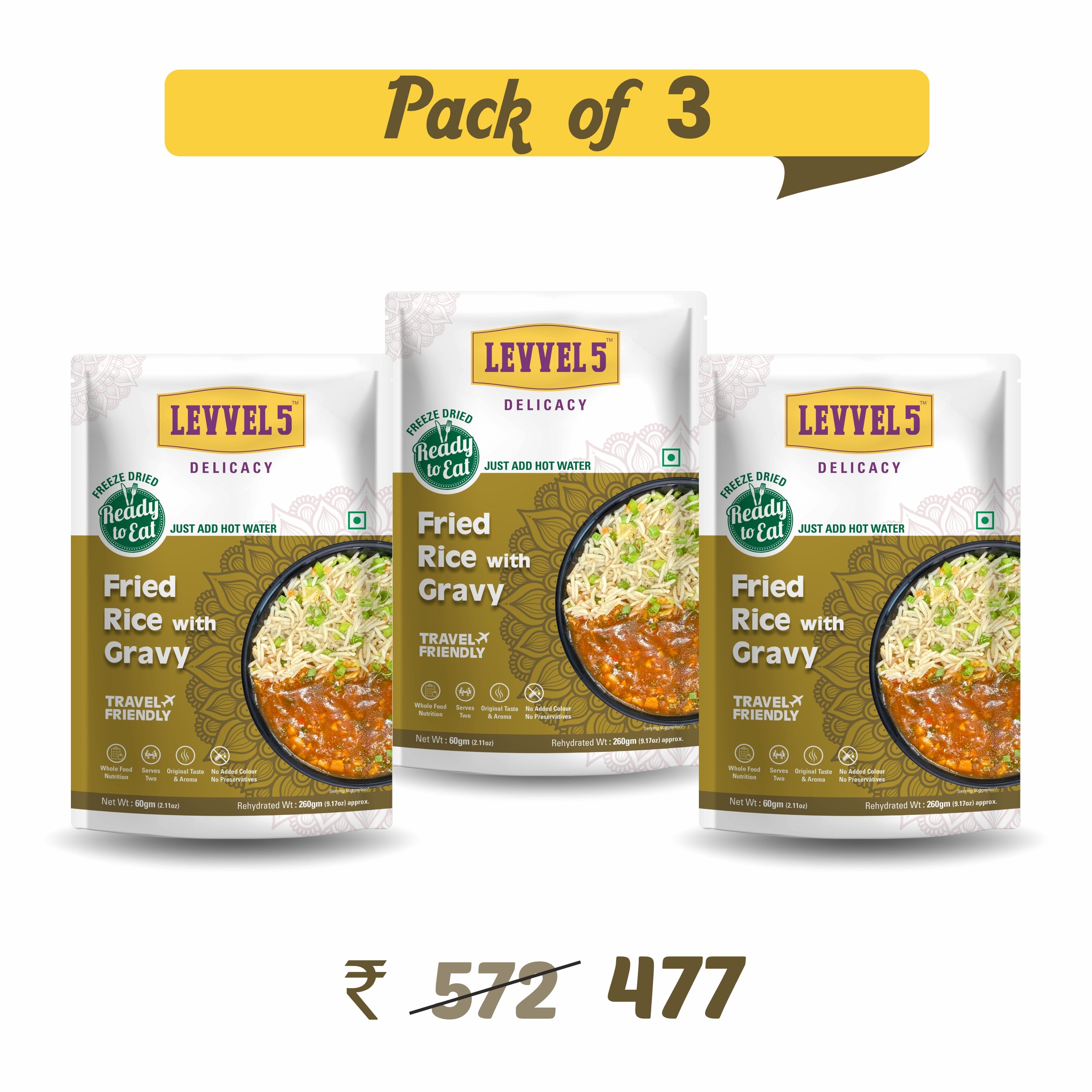 Fried Rice With Gravy - Ready To Eat Pack of 3