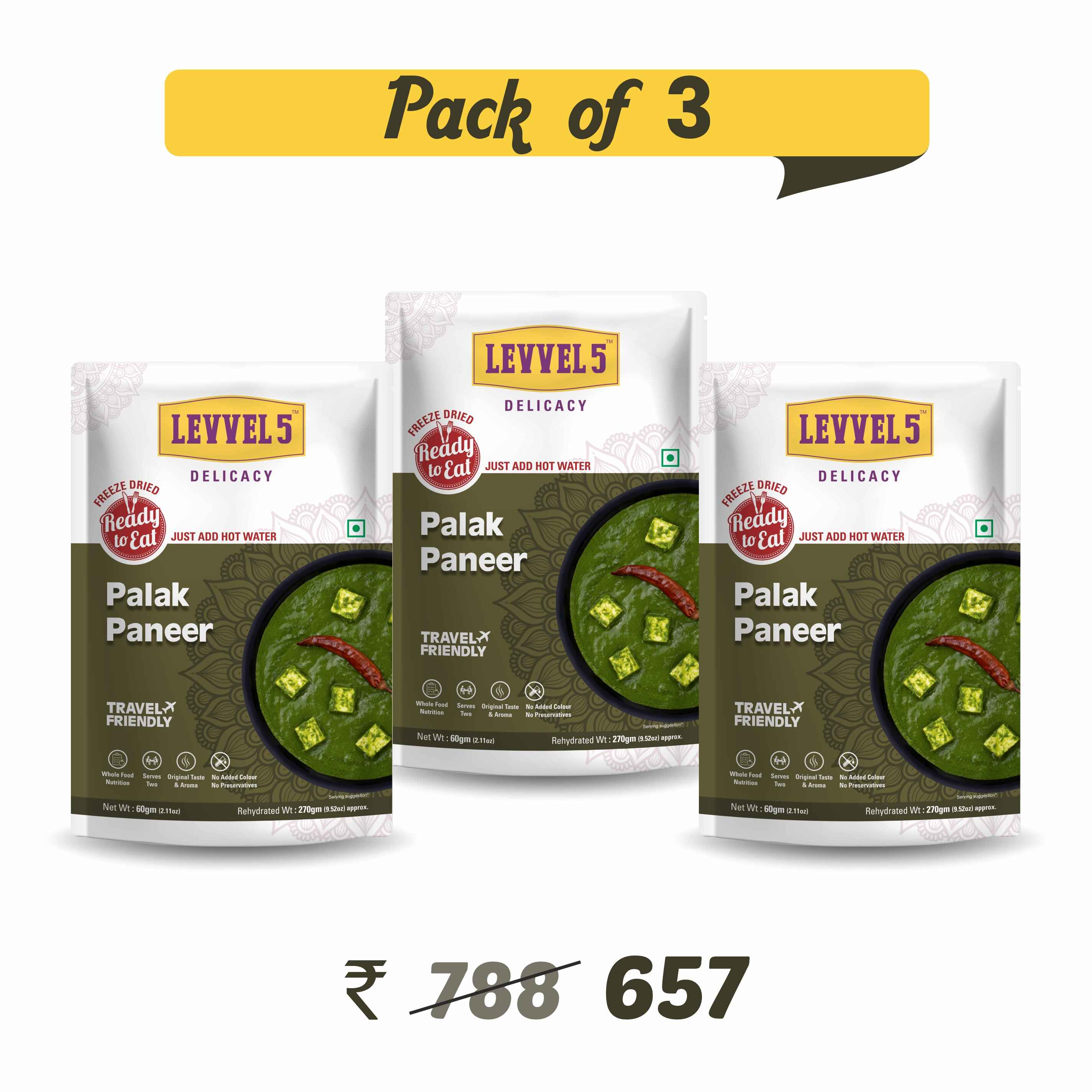 Pack of 3 - Palak Paneer - Just Heat, Add Water & Enjoy